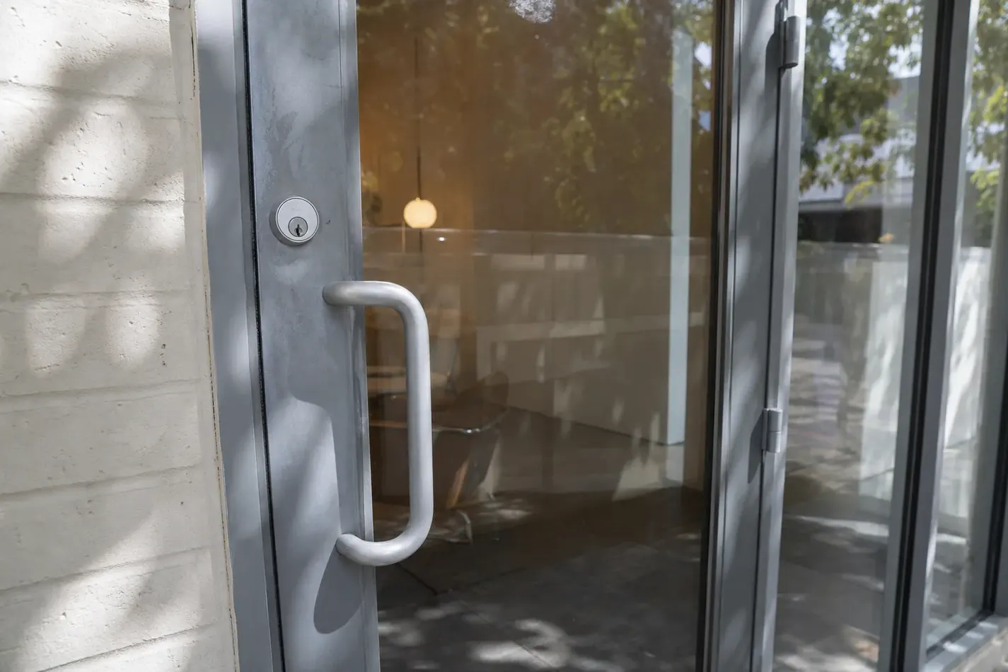 Glass entrance door of a local business