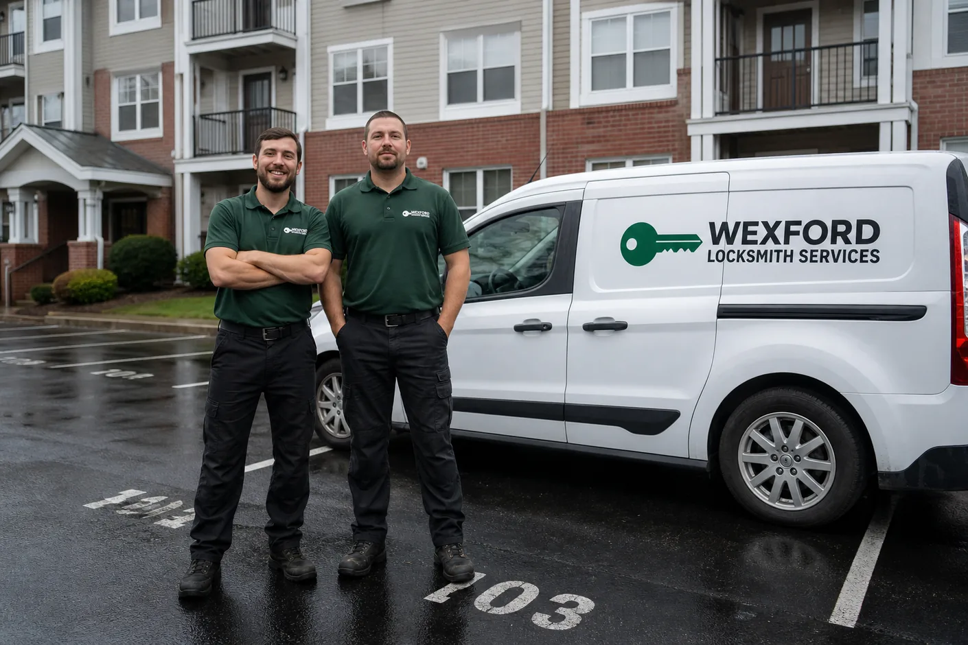 Locksmith technicians beside the service vehicle, TN